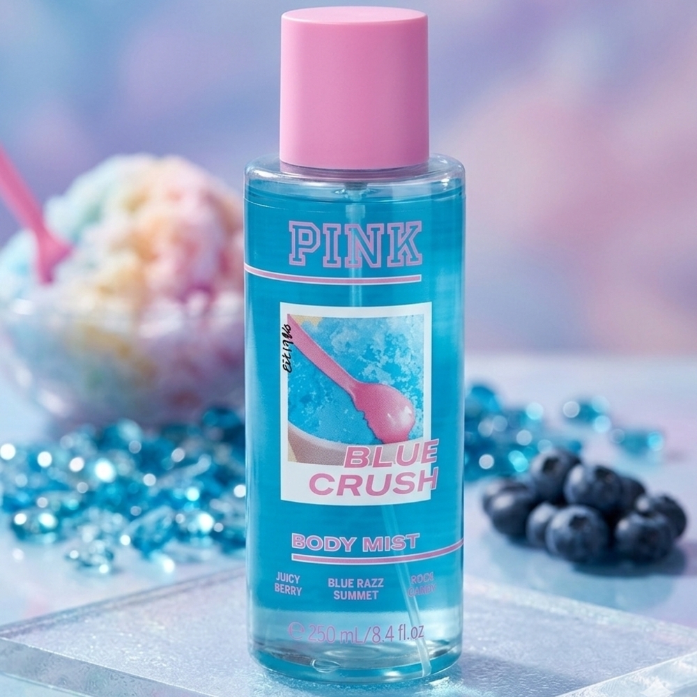 PINK Victoria's Secret Blue Crush Body Mist - Blue with Pink Cap